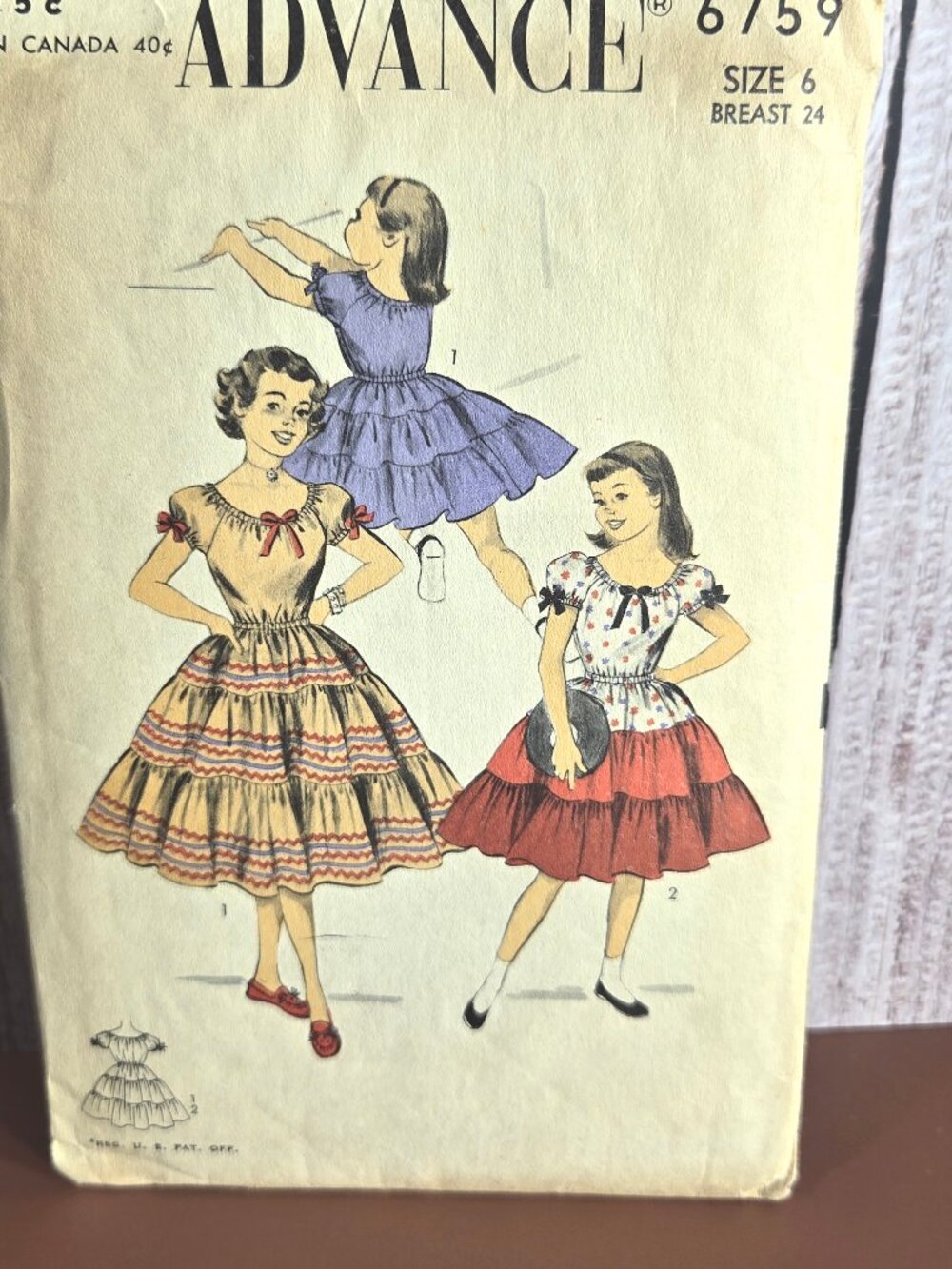 Vintage 50s Girl's Dress Sewing Pattern • SZ6 Party Dress • Advance 6759 - Uncut